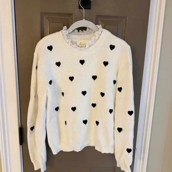 Anthropologie Valentine Ruffle Collar Heart Sweater - Picture 2 of 6
